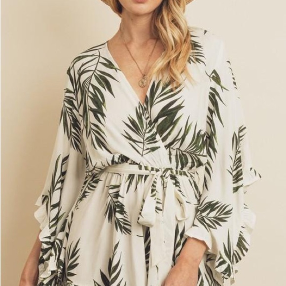 Dress Forum Green and White Leaf Print Wrap Blouse